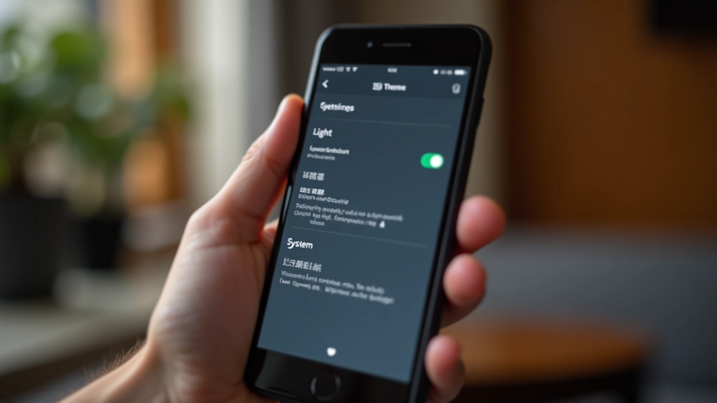 Smartphone system settings showing light and dark mode preference selector with icons and toggle switch clearly visible