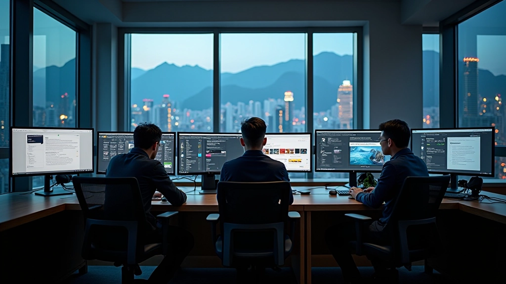 Our design studio workspace showcasing dark and light theme implementations on multiple screens
