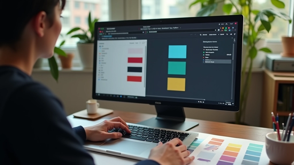 Split screen showing the same website layout in light theme on the left and dark theme on the right, with color swatches displayed below each version